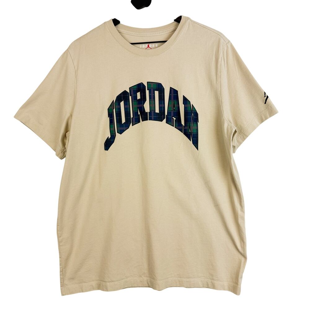 Air Jordan Mens Essentials Holiday Plaid Logo TShirt Beige - Size XL